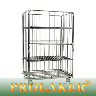 Cage a rotoli a tre lati di grado industriale pieghevole a risparmio di spazio