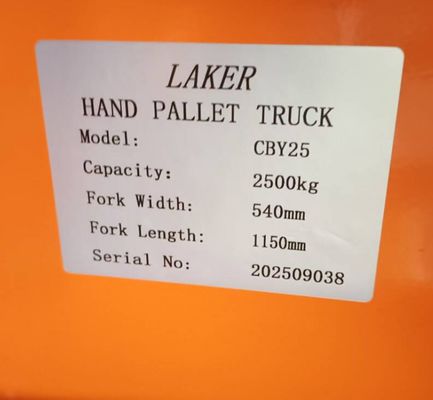 Euro pallet con carico stabile di 2,5 tonnellate Camion pallet a mano 550 mm Larghezza 1150 mm Lunghezza forchetta Ruote doppie in nylon