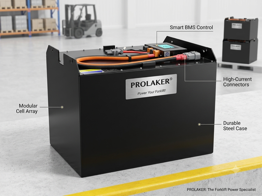 Batteria per carrello elevatore ProLaker Drop-in LiFePO4 sostitutiva piombo-acido 24V 48V 80V, 210Ah-880Ah personalizzabile per carrelli elevatori elettrici, transpallet, sollevatori, movimentazione materiali in magazzino con BMS intelligente