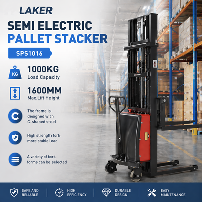 Risparmio di manodopera 1 tonnellata 1,6 m Semi-stacker elettrico per la movimentazione dei pallet in magazzino